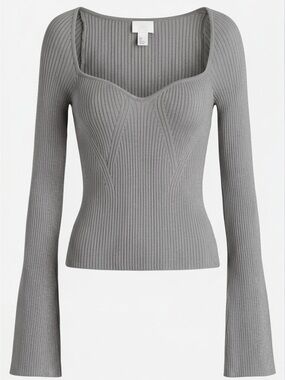 H&M Silver Ribbed Metallic Knit Top